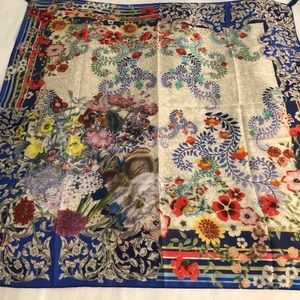 Johnny Was Silk Scarf with Tassels 42” Square Brand New